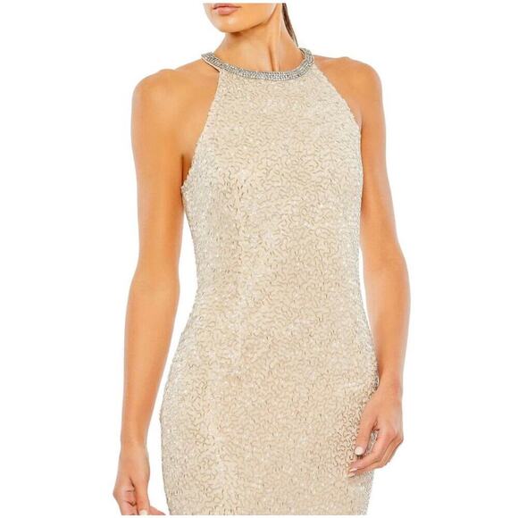 NEW Mac Duggal 93742 Studded Halter Neckline Sheath Dress Nude size 4 - Picture 3 of 8